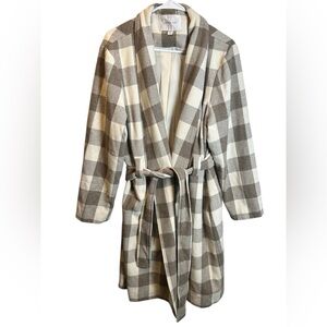 Amour Vert  Zuly Wool Twill Beige Cream Buffalo Check Coat Size XL